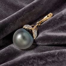 Load image into Gallery viewer, 14k Yellow Gold Enhance-Bale &amp; Diamond Black Tahitian Pearl Pendant