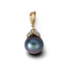 Load image into Gallery viewer, 14k Yellow Gold Enhance-Bail &amp; Diamond Black Tahitian Pearl Pendant