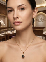 Load image into Gallery viewer, 14k Yellow Gold Enhance-Bail &amp; Diamond Black Tahitian Pearl Pendant