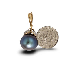 Load image into Gallery viewer, 14k Yellow Gold Enhance-Bail &amp; Diamond Black Tahitian Pearl Pendant