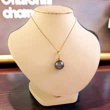 Load image into Gallery viewer, 14k Yellow Gold Enhance-Bail &amp; Diamond Black Tahitian Pearl Pendant