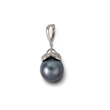 Load image into Gallery viewer, 14k White Gold Enhance-Bail &amp; Diamond Black Tahitian Pearl Pendant