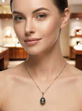 Load image into Gallery viewer, 14k White Gold Enhance-Bail &amp; Diamond Black Tahitian Pearl Pendant