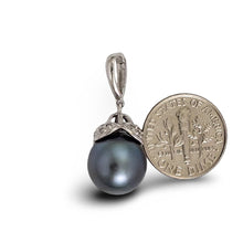 Load image into Gallery viewer, 14k White Gold Enhance-Bail &amp; Diamond Black Tahitian Pearl Pendant