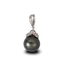 Load image into Gallery viewer, 14k White Gold Enhance-Bail &amp; Diamond Black Tahitian Pearl Pendant