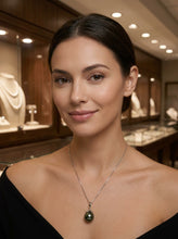 Load image into Gallery viewer, 14k White Gold Enhance-Bail &amp; Diamond Black Tahitian Pearl Pendant