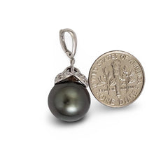 Load image into Gallery viewer, 14k White Gold Enhance-Bail &amp; Diamond Black Tahitian Pearl Pendant