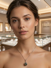 Load image into Gallery viewer, 14k White Gold Flowery-Cup Bale &amp; Diamond Baroque Tahitian Pearl Pendant