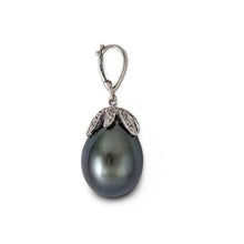 Load image into Gallery viewer, 14k White Gold Flowery-Cup Bale &amp; Diamond Baroque Tahitian Pearl Pendant