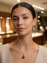 Load image into Gallery viewer, 14k White Gold Flowery-Cup Bale &amp; Diamond Baroque Tahitian Pearl Pendant