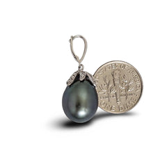Load image into Gallery viewer, 14k White Gold Flowery-Cup Bale &amp; Diamond Baroque Tahitian Pearl Pendant