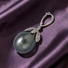 Load image into Gallery viewer, 14k White Gold Flowery-Cup Bale &amp; Diamond Baroque Tahitian Pearl Pendant