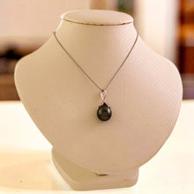 Load image into Gallery viewer, 14k White Gold Flowery-Cup Bale &amp; Diamond Black Tahitian Pearl Pendant