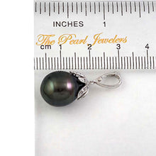 Load image into Gallery viewer, 14k White Gold Flowery-Cup Bale &amp; Diamond Black Tahitian Pearl Pendant