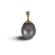 Load image into Gallery viewer, 14k Yellow Gold Flower-Bail &amp; Diamond Smoke Tahitian Pearl Pendant