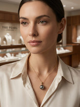 Load image into Gallery viewer, 14k Yellow Gold Flower-Bail &amp; Diamond Smoke Tahitian Pearl Pendant