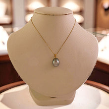 Load image into Gallery viewer, 14k Yellow Gold Flower-Bail &amp; Diamond Blue Tahitian Pearl Pendant