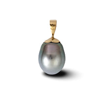Load image into Gallery viewer, 14k Yellow Gold Flower-Bail &amp; Diamond Blue Tahitian Pearl Pendant