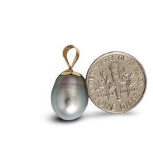 Load image into Gallery viewer, 14k Yellow Gold Flower-Bail &amp; Diamond Blue Tahitian Pearl Pendant