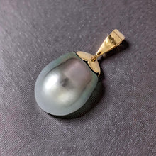 Load image into Gallery viewer, 14k Yellow Gold Flower-Bail &amp; Diamond Blue Tahitian Pearl Pendant
