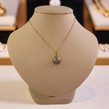 Load image into Gallery viewer, 14k Yellow Gold Flower- Enhancer Bail &amp; Diamond Silver Tahitian Pearl Pendant