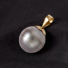 Load image into Gallery viewer, 14k Yellow Gold Flower- Enhancer Bail &amp; Diamond Silver Tahitian Pearl Pendant