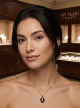 Load image into Gallery viewer, Genuine Black Tahitian Pearl &amp; 14k Yellow Gold Flower-Bale Pendant