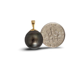 Load image into Gallery viewer, Genuine Black Tahitian Pearl &amp; 14k Yellow Gold Flower-Bale Pendant