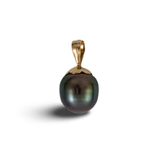Load image into Gallery viewer, 14k Yellow Gold Flower-Bale &amp; 10.3×12 mm Peacock Tahitian Pearl Pendant