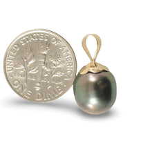 Load image into Gallery viewer, 14k Yellow Gold Flower-Bale &amp; 10.3×12 mm Peacock Tahitian Pearl Pendant