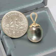 Load image into Gallery viewer, 14k Yellow Gold Flower-Bale &amp; 10.3×12 mm Peacock Tahitian Pearl Pendant