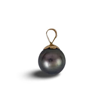 Load image into Gallery viewer, 14k Yellow Gold Flower-Bale Pale-Black Tahitian Pearl Pendant