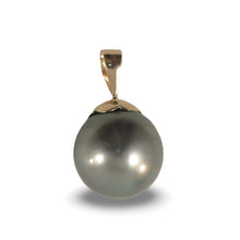 Load image into Gallery viewer, 14k Yellow Gold Flower-Bale Pale-Black Tahitian Pearl Pendant