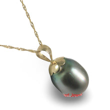 Load image into Gallery viewer, Genuine Black Tahitian Pearl &amp; 14k Yellow Gold Flower-Bale Pendant