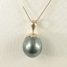 Load image into Gallery viewer, 14k Solid Yellow Gold Flower Bale Genuine Black-Green Tahitian Pearl Pendant