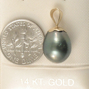 14k Solid Yellow Gold Flower Bale Genuine Black-Green Tahitian Pearl Pendant