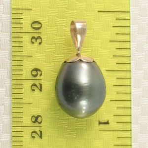 14k Solid Yellow Gold Flower Bale Genuine Black-Green Tahitian Pearl Pendant