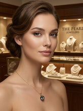 Load image into Gallery viewer, Genuine Black-Blue Tahitian Pearl &amp; 14k Yellow Gold Flower-Bale Pendant