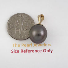 Load image into Gallery viewer, Genuine Black-Blue Tahitian Pearl &amp; 14k Yellow Gold Flower-Bale Pendant
