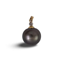Load image into Gallery viewer, Genuine Black Tahitian Pearl &amp; 14k Yellow Gold Diamond Accent Pendant