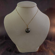 Load image into Gallery viewer, Genuine Black Tahitian Pearl &amp; 14k Yellow Gold Diamond Accent Pendant