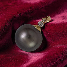 Load image into Gallery viewer, Genuine Black Tahitian Pearl &amp; 14k Yellow Gold Diamond Accent Pendant