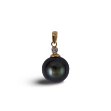 Load image into Gallery viewer, Genuine Black Tahitian Pearl &amp; 14k Yellow Gold Diamond Accent Pendant
