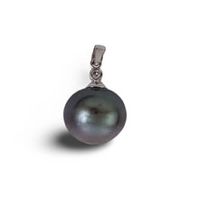 Load image into Gallery viewer, Blue Tahitian Pearl &amp; 14k White Gold Diamond Accent Pendant