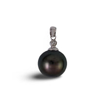 Load image into Gallery viewer, Black Tahitian Pearl &amp; 14k White Gold Diamond Accent Pendant