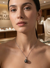 Load image into Gallery viewer, Black Tahitian Pearl &amp; 14k White Gold Diamond Accent Pendant