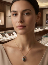 Load image into Gallery viewer, Tahitian Pearl Oval Diamond Pendant 14k Yellow Gold
