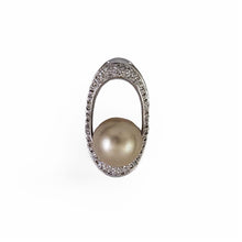 Load image into Gallery viewer, Khaki Baroque Tahitian Pearl &amp; 14k White Gold Oval Bale with 51 Diamonds Pendant