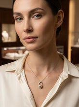 Load image into Gallery viewer, Khaki Baroque Tahitian Pearl &amp; 14k White Gold Oval Bale with 51 Diamonds Pendant