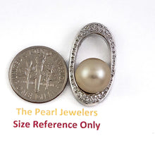 Load image into Gallery viewer, Khaki Baroque Tahitian Pearl &amp; 14k White Gold Oval Bale with 51 Diamonds Pendant